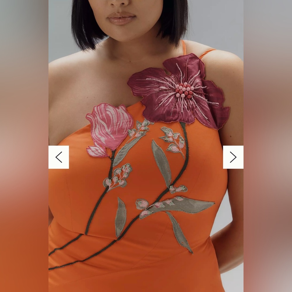 Yukiko Noritake x Anthropologie Asymmetric Floral Midi Dress in Orange - Picture 3 of 6